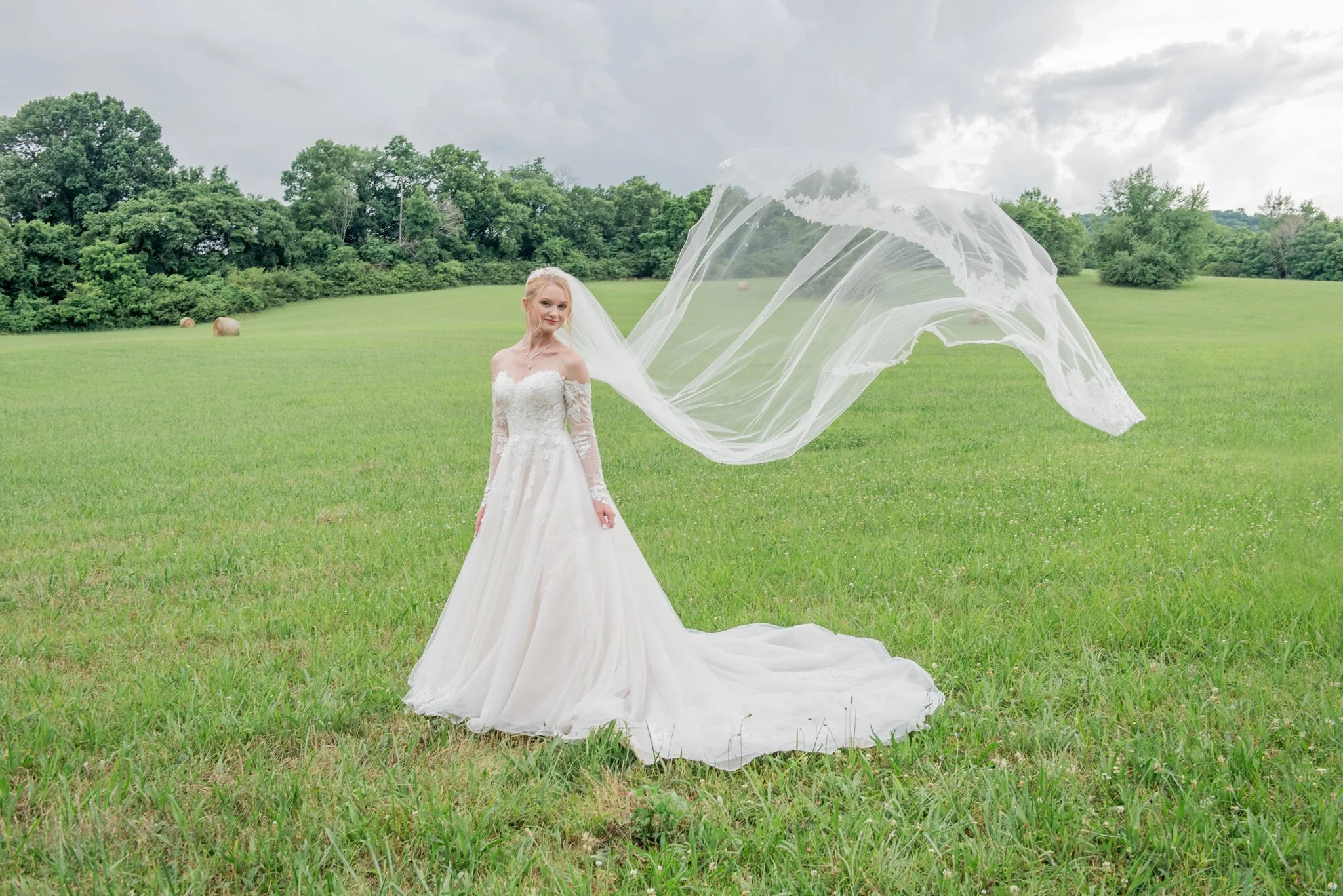 Bridal portrait in a field