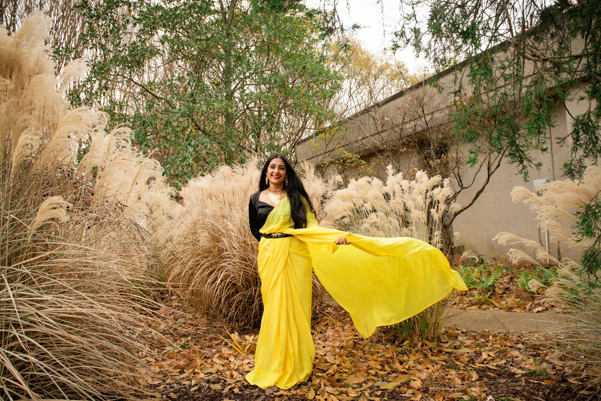 engagement photo with yellow sari