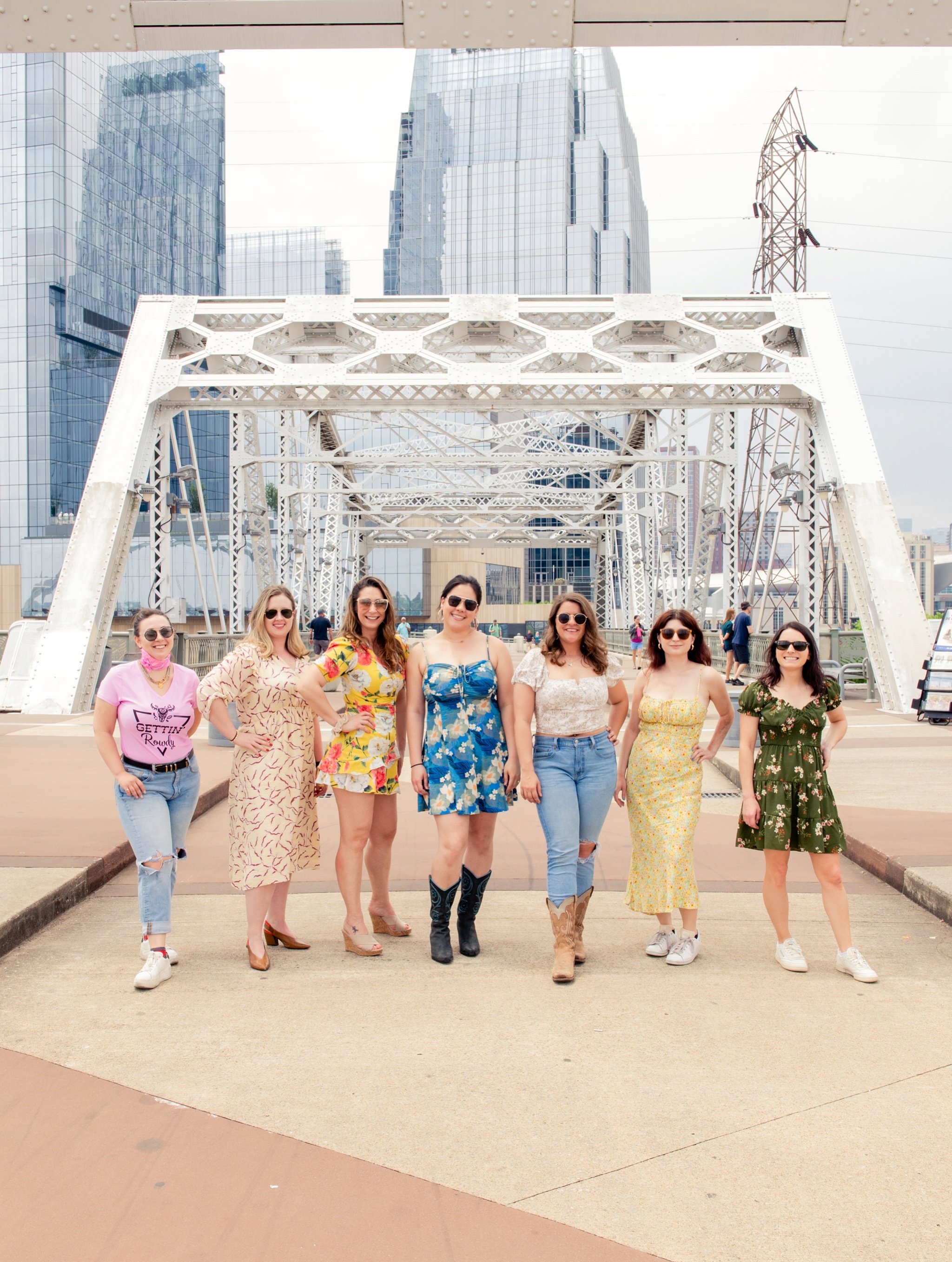 Nashville bachelorette on pedestrian bridge