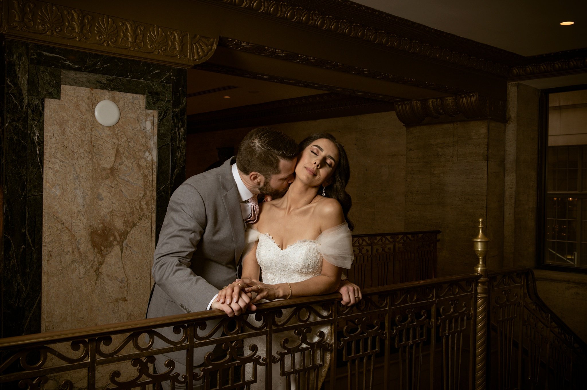 dramatic wedding portrait in nashville hotel