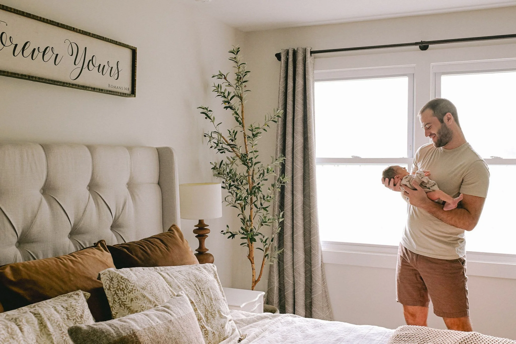 new dad with baby, at home photo session