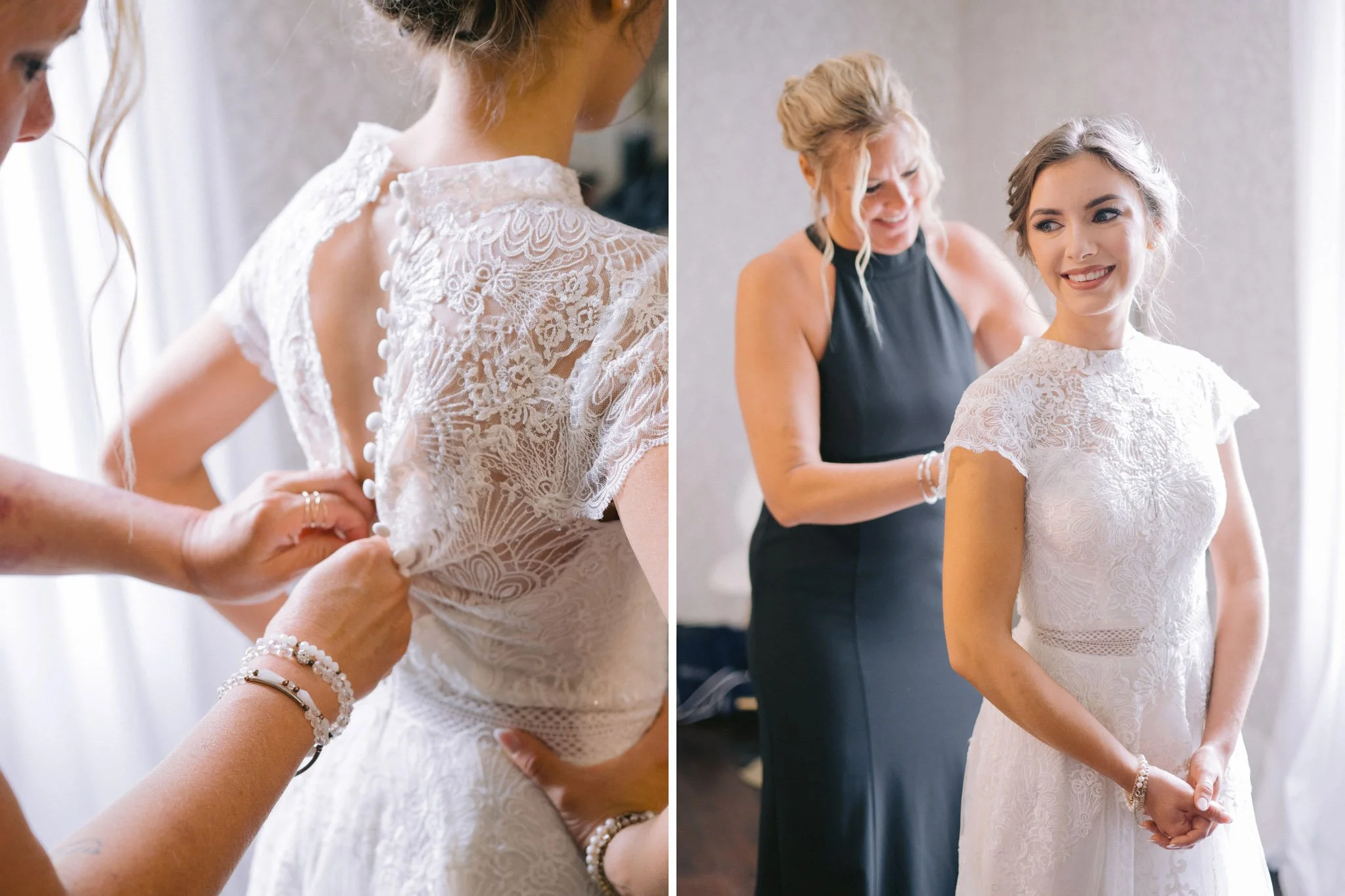 bride getting dressed at Macca Villa
