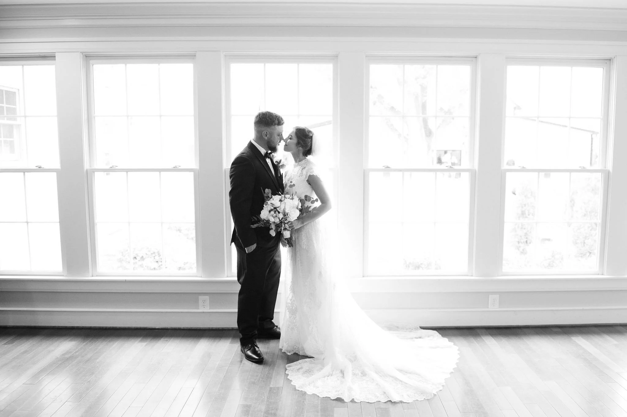 bride and groom indoor portrait at Macca Villa