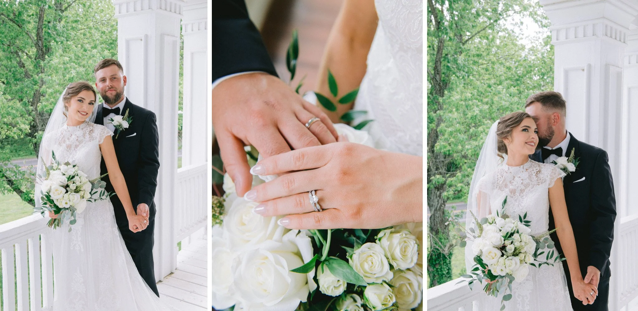 wedding portraits on the porch at Macca Villa
