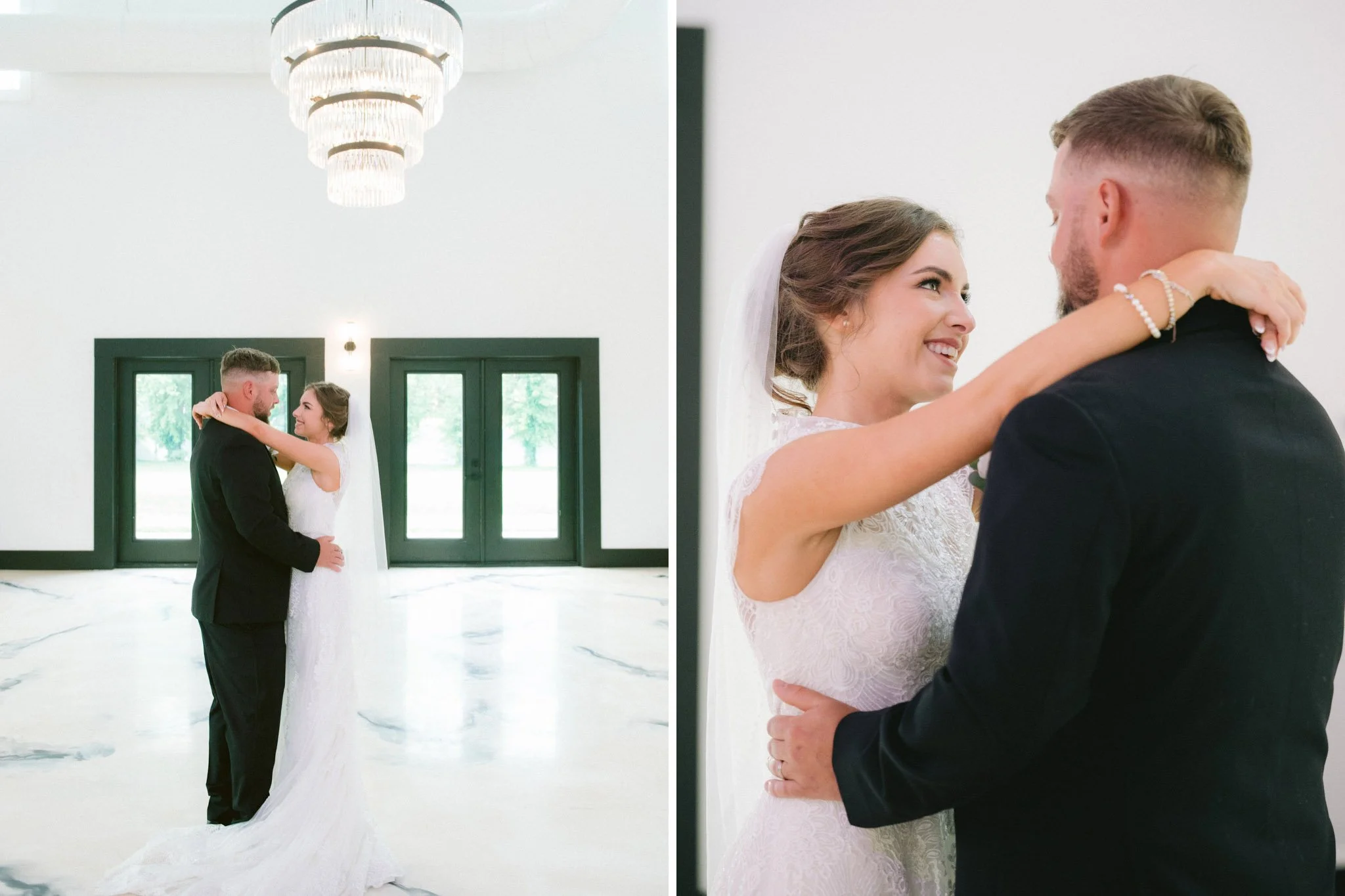 black and white wedding venue