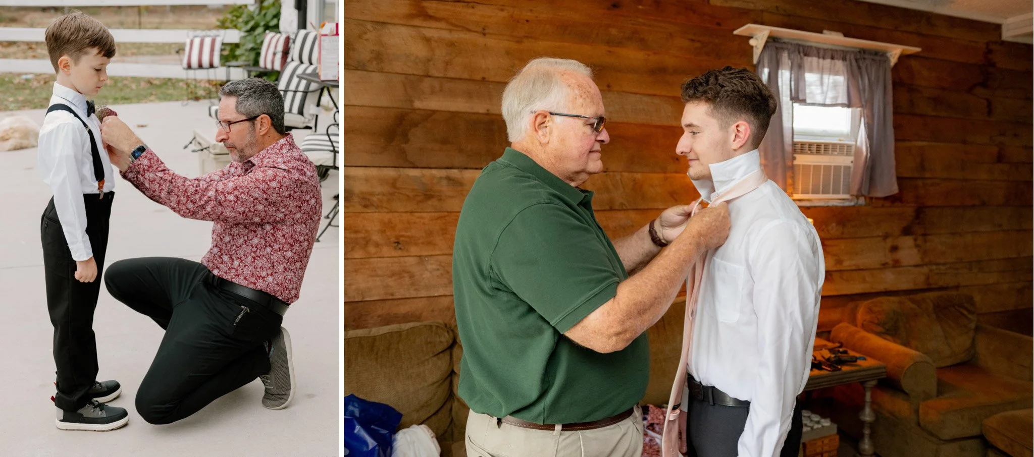 groom getting dressed for fall wedding