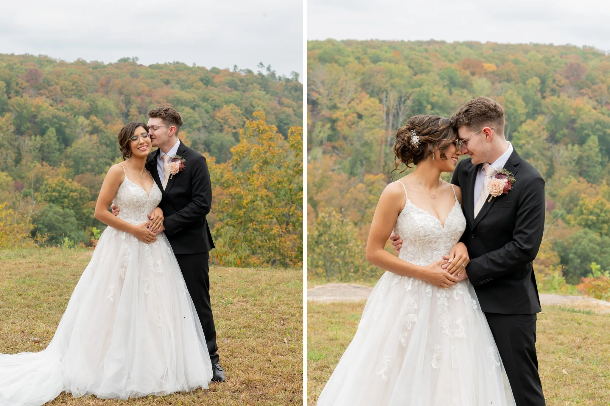 bride and groom portrait during fall wedding