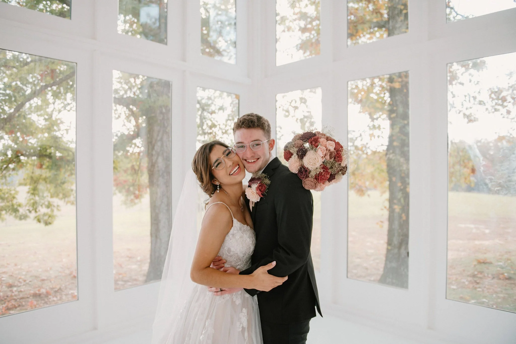 wedding portrait inside The Glass House