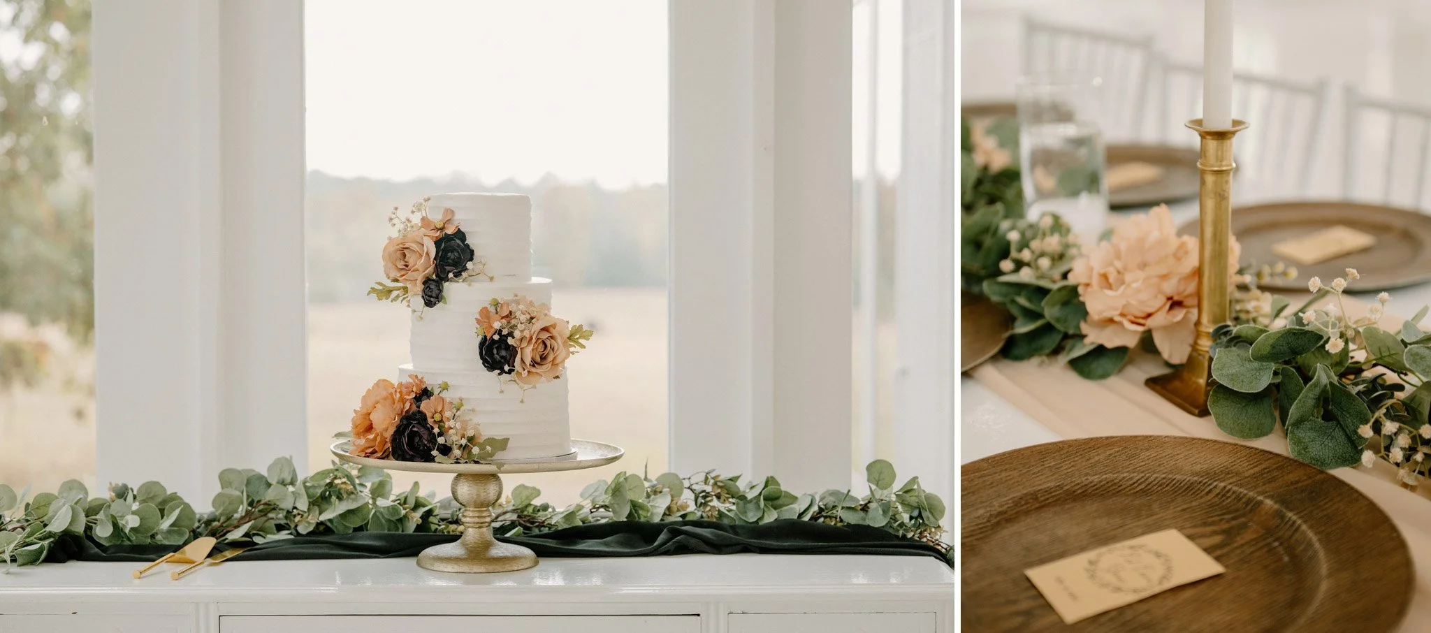 wedding reception details at white venue