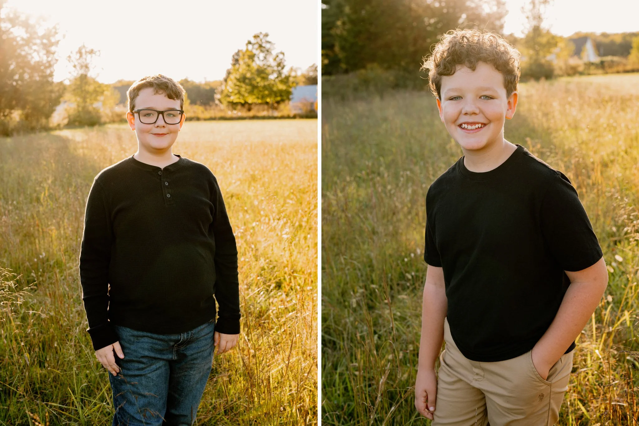 portraits of school age boys in a grass field