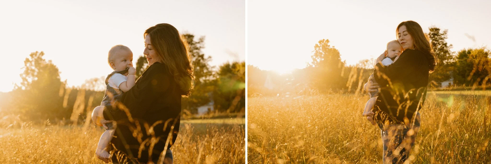 a mother with her newborn during fall family session