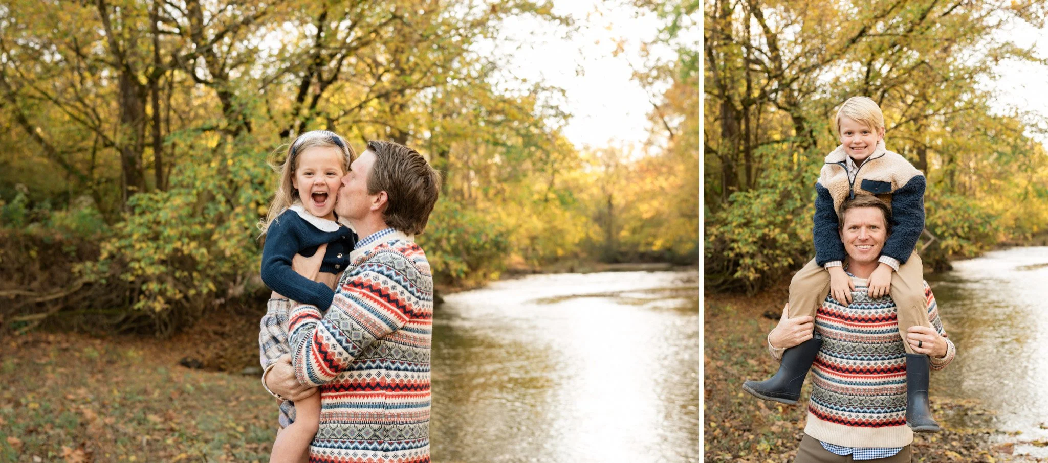 father with his kids during fall family session