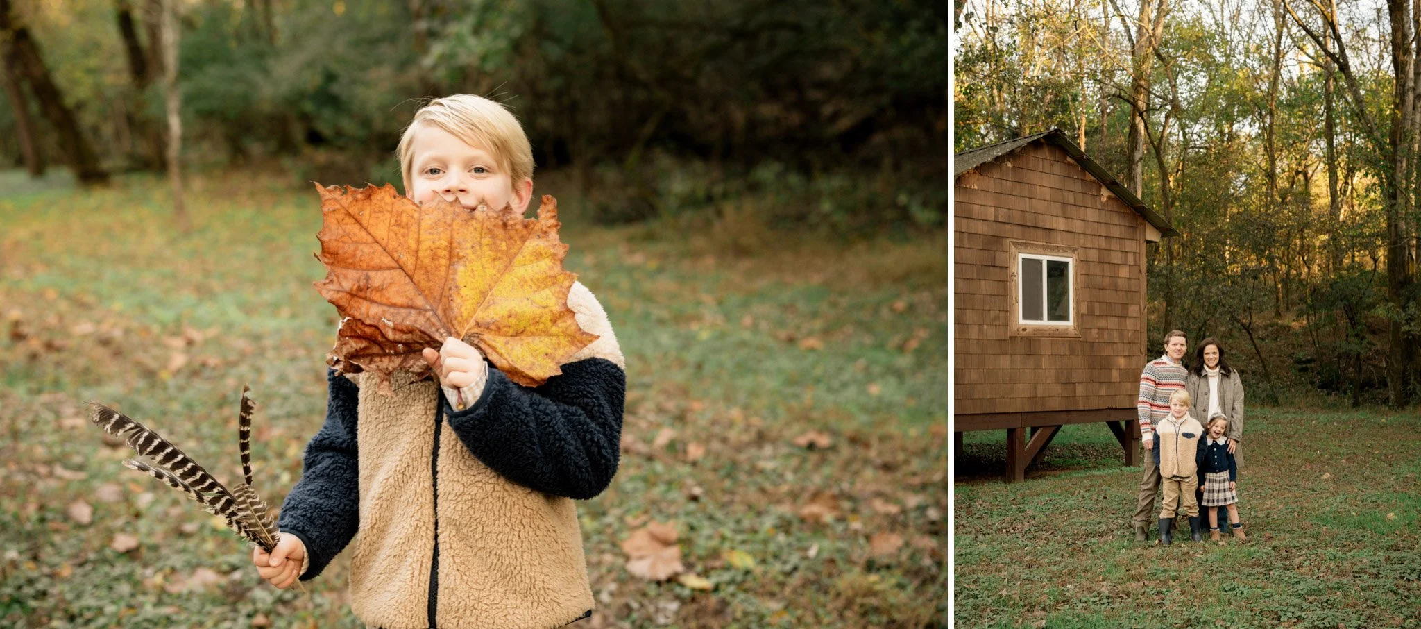 boy with large leaf, and family portrait in Nashville TN