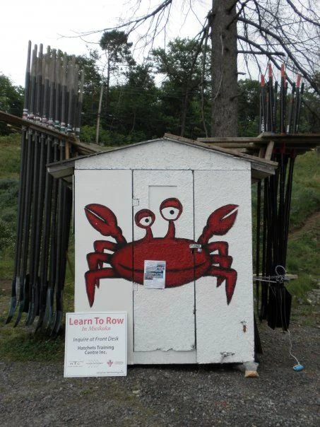 The crab shack. With storage for lifejackets, whistles, coaching notes and our printer on the inside and oar storage on the outside. What more do you need?? With the added bonus of being able to take it ice fishing in the winter.