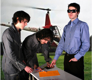 We mocked up this image on MS Paint. Lee being the classic record label head honcho, jumping out of his helicoptor with only enough time for JT & I to sign the 'recording contract' and off he went, back to London. 