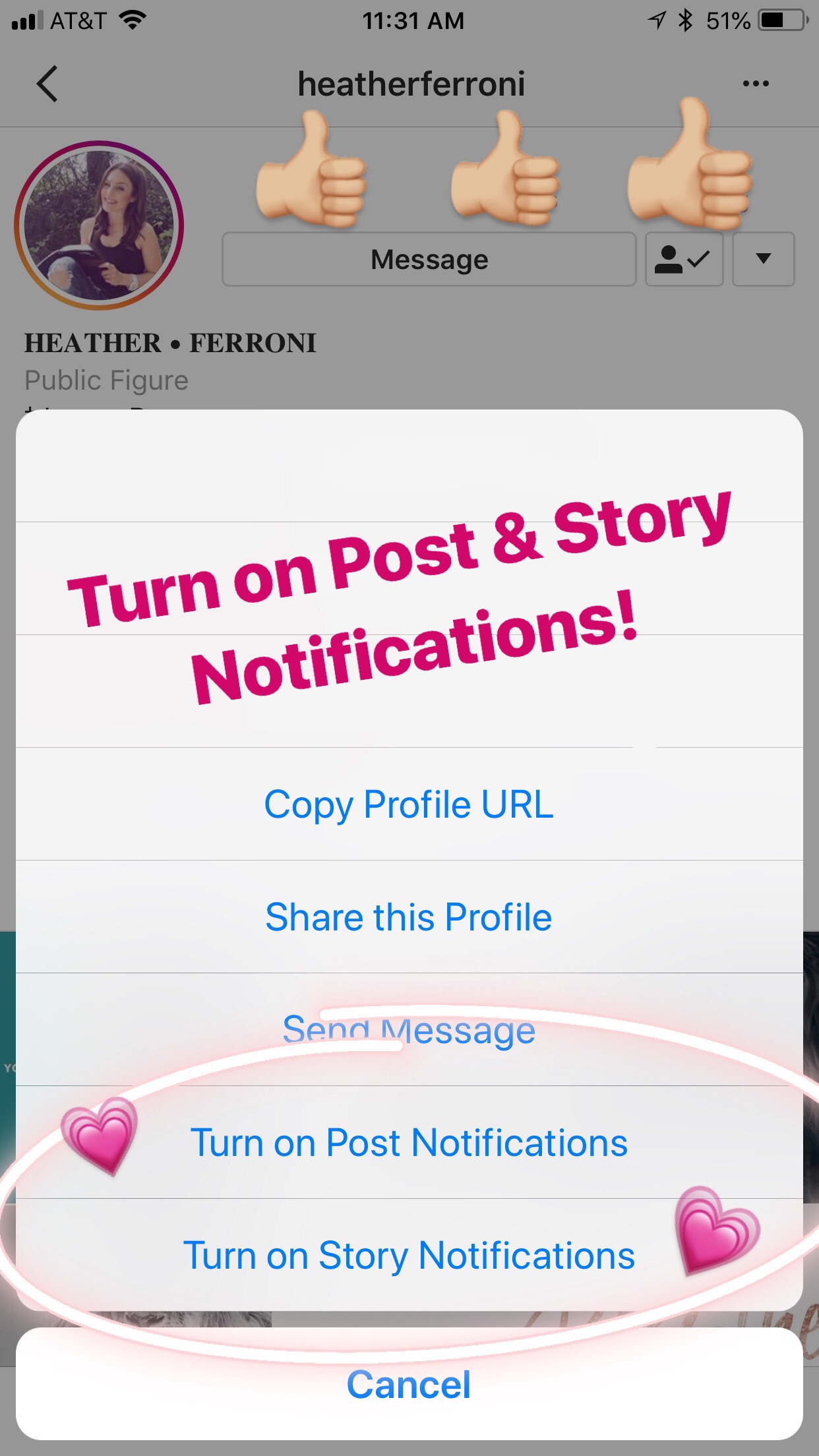 Turning on Post & Story Notifications