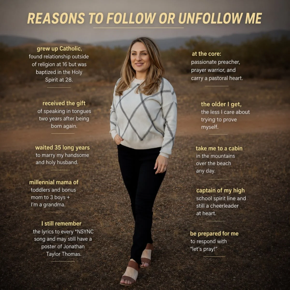 ✨ I love learning little factoids about my friends. Anyone else 🙋&zwj;♀️

These are a few random things about me that usually make people think one of two things:

&ldquo;Yep&hellip; she&rsquo;s my kind of person.&rdquo; 🤍

or&hellip;

&ldquo;Girl,