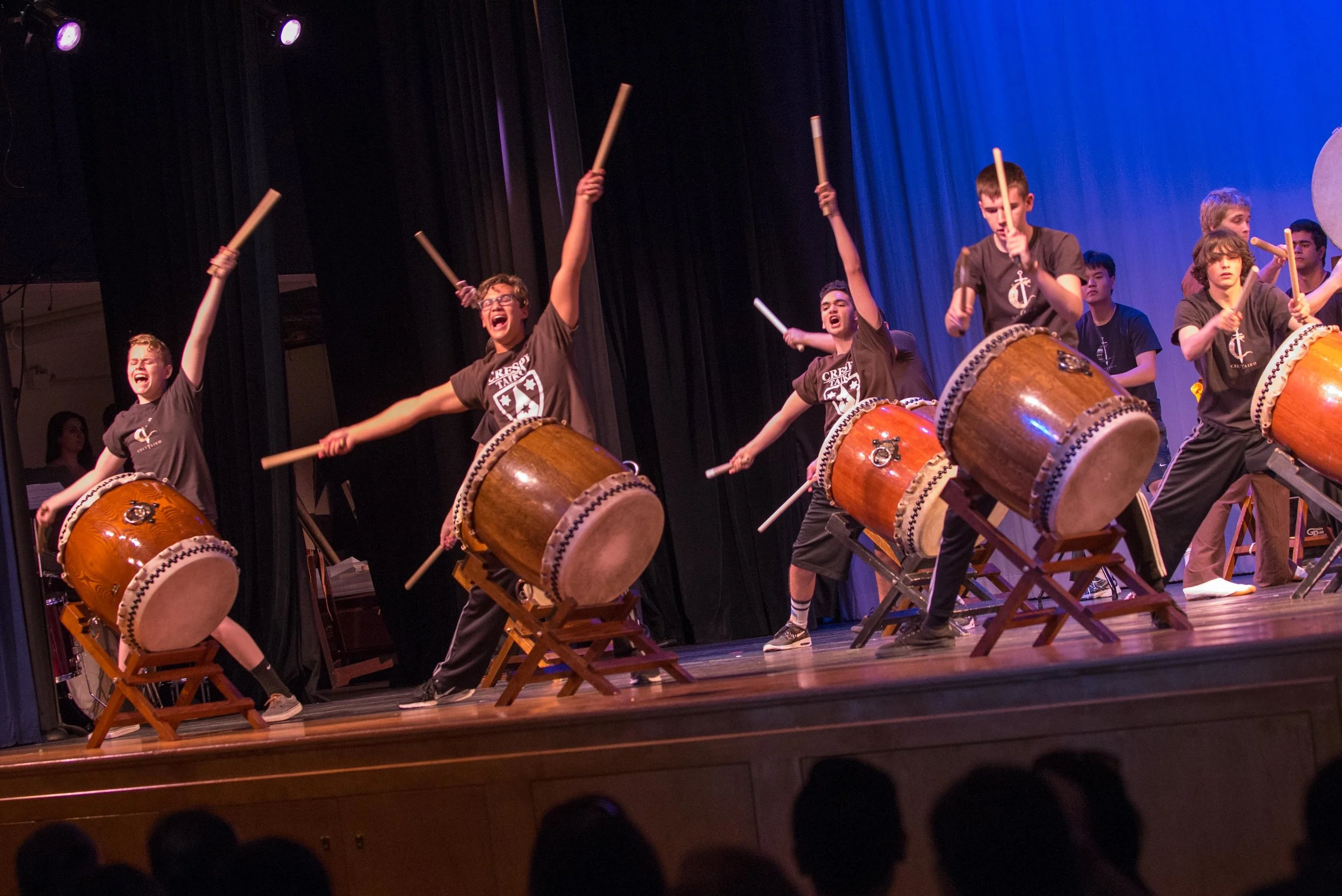 8:15 PM: Crespi High School Taiko Drum Assemble Crespi Taiko is a taiko drumming group from Crespi Carmelite High School in Encino California. Taiko drumming today is a relatively new kind of music and choreography, played on very old drums commonly found in Japan. Crespi High School started their taiko drumming ensemble in 2007, in the hopes of training students for an activity that they could continue in collegiate taiko groups across the country. Please enjoy, Cresp Taiko!