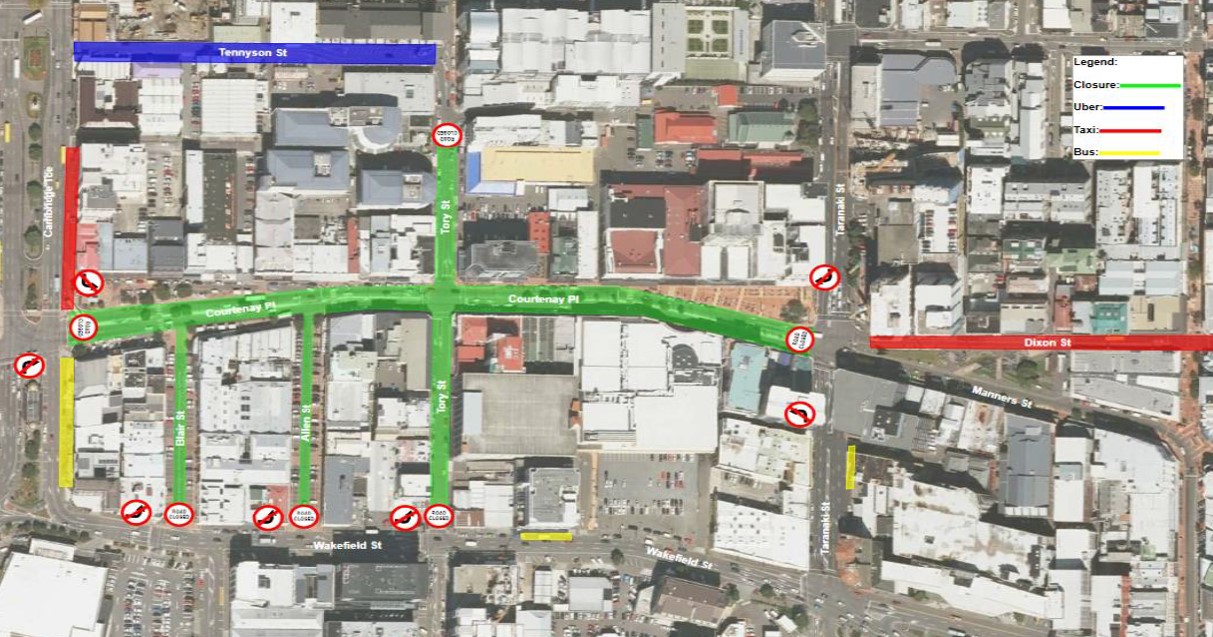 Courtenay Place road closures - Sat 1 July to Sunday 2 July