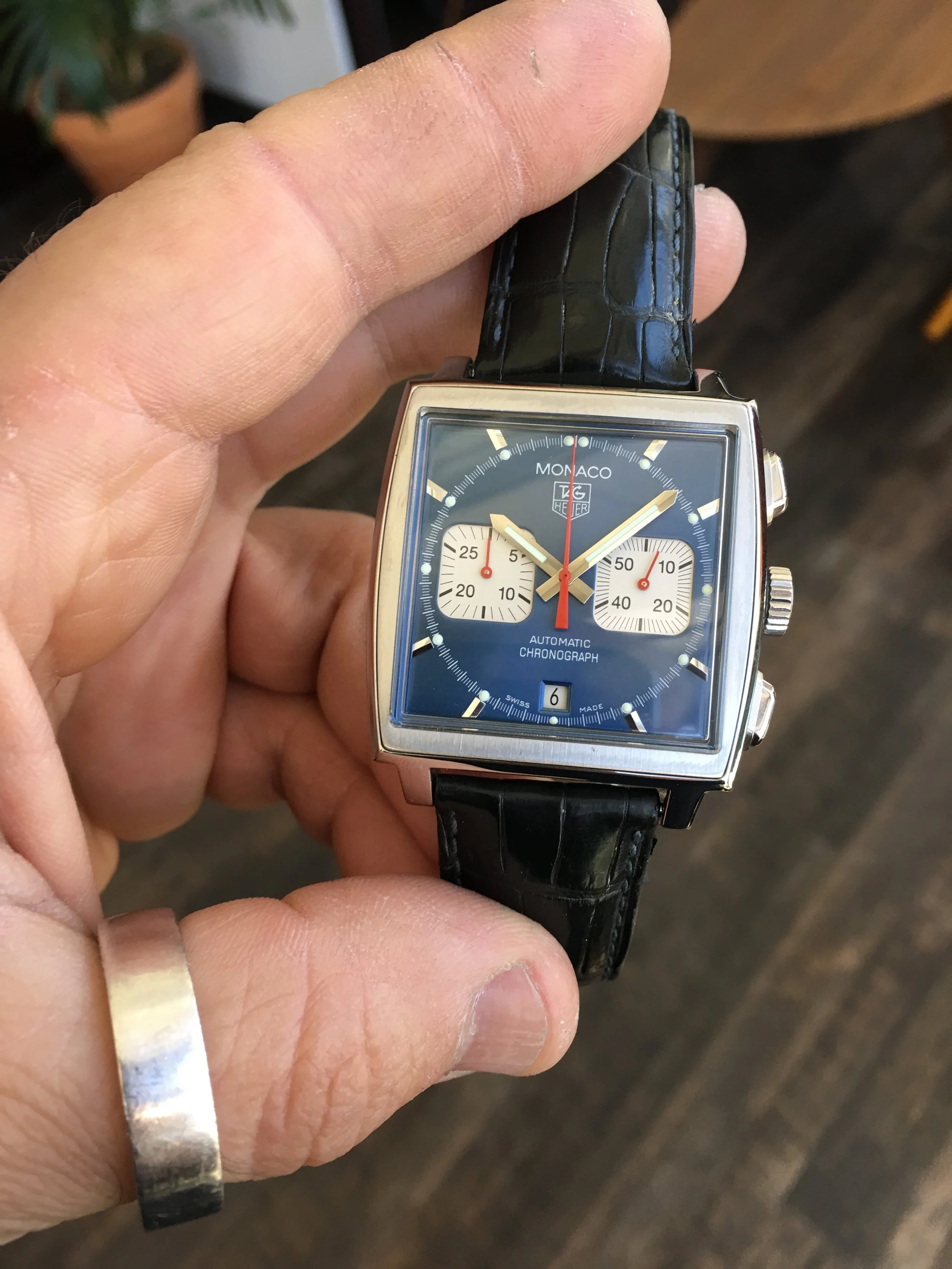 TAG Heuer Monaco Steve McQueen Cronograph Automatic. R. Wolf Fine Jewelry &amp; Watches. Far 