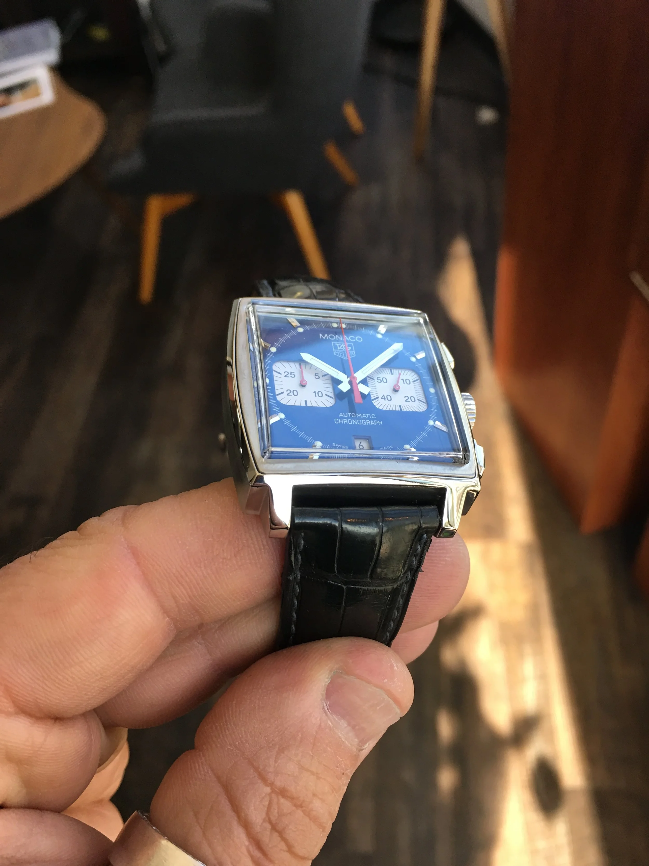 TAG Heuer Monaco Steve McQueen Cronograph Automatic. R. Wolf Fine Jewelry &amp; Watches. Lower Angle 02