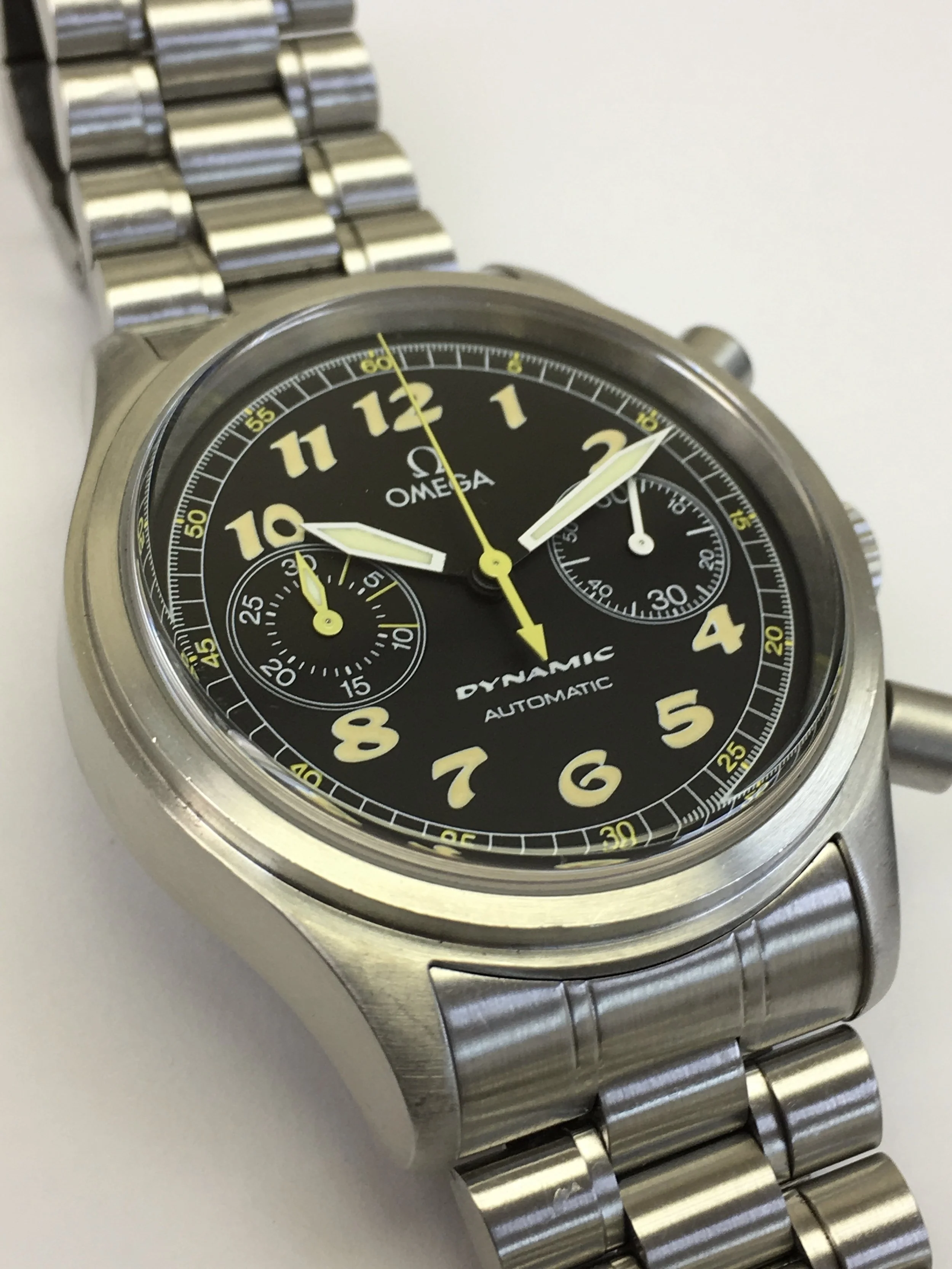 Omega Dynamic Chronograph. R. Wolf Fine Jewelry &amp; Watches. Low angle