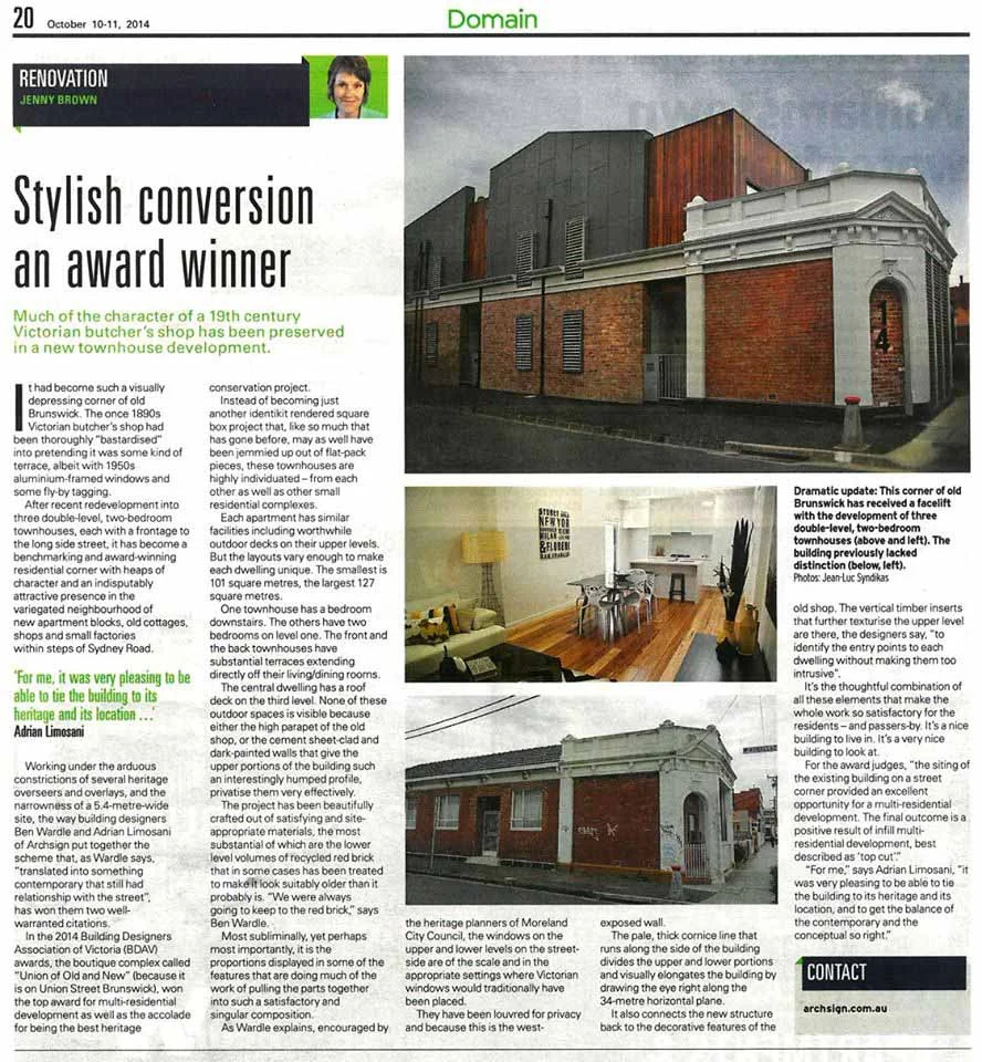 Herald Sun - Article 'Stylish conversion an award winner' By Jenny Brown 10/10/14.