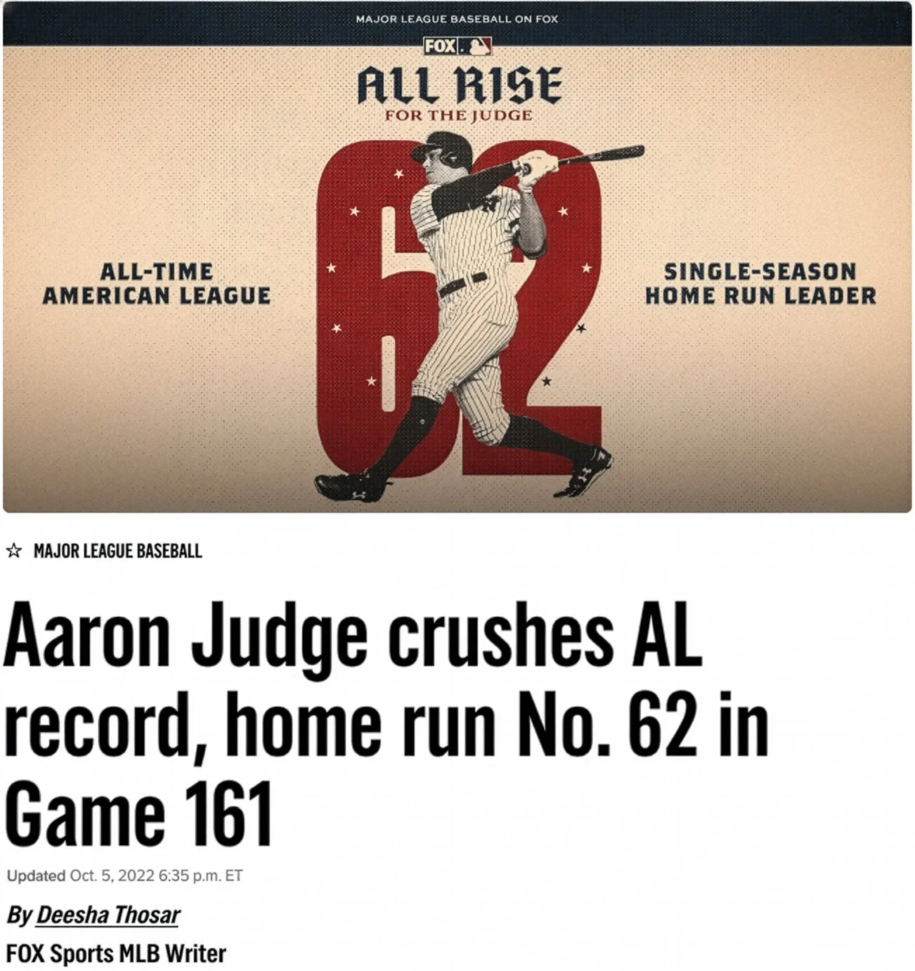 The Chasing Maris art in the published FOX Sports article on Judge’s 62nd home run.