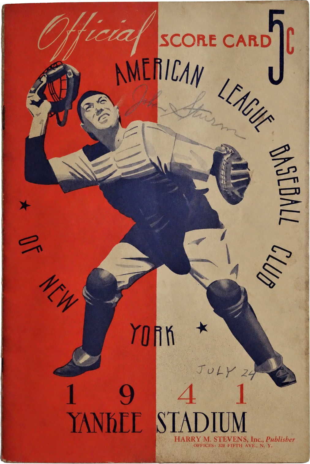 1941 New York Yankees official scorecard cover, Harry M. Stevens, Yankee Stadium.