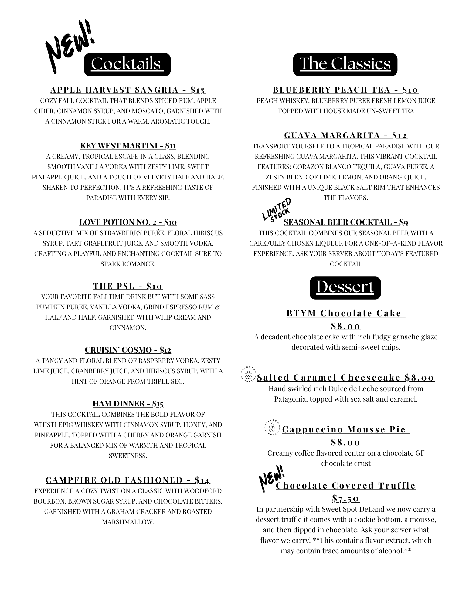 Drink Menu — The Table