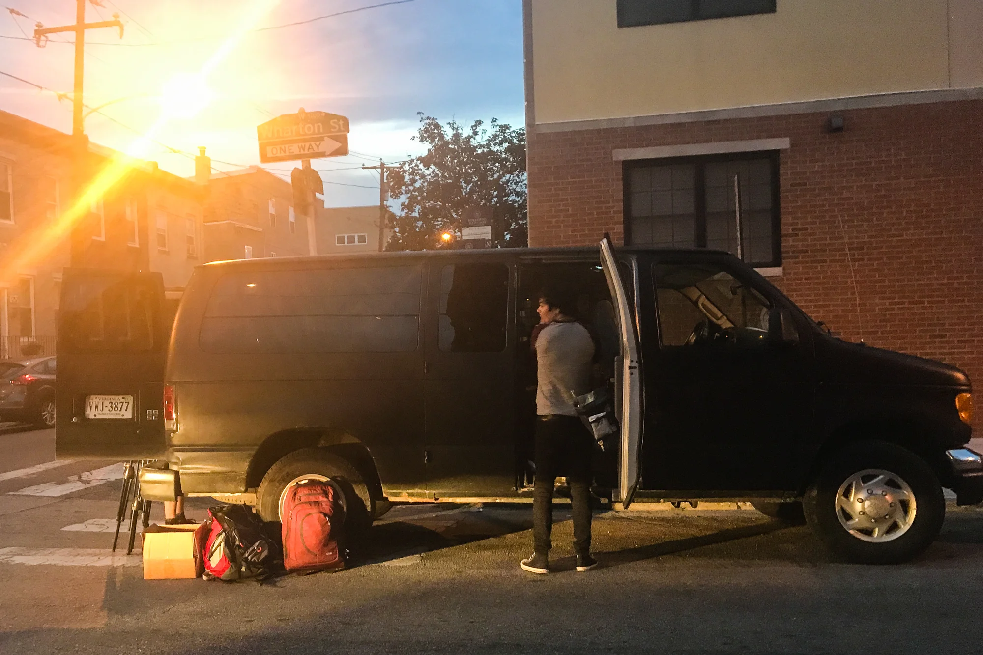 Alex Gruenburg unloading the van in Philadelphia. 