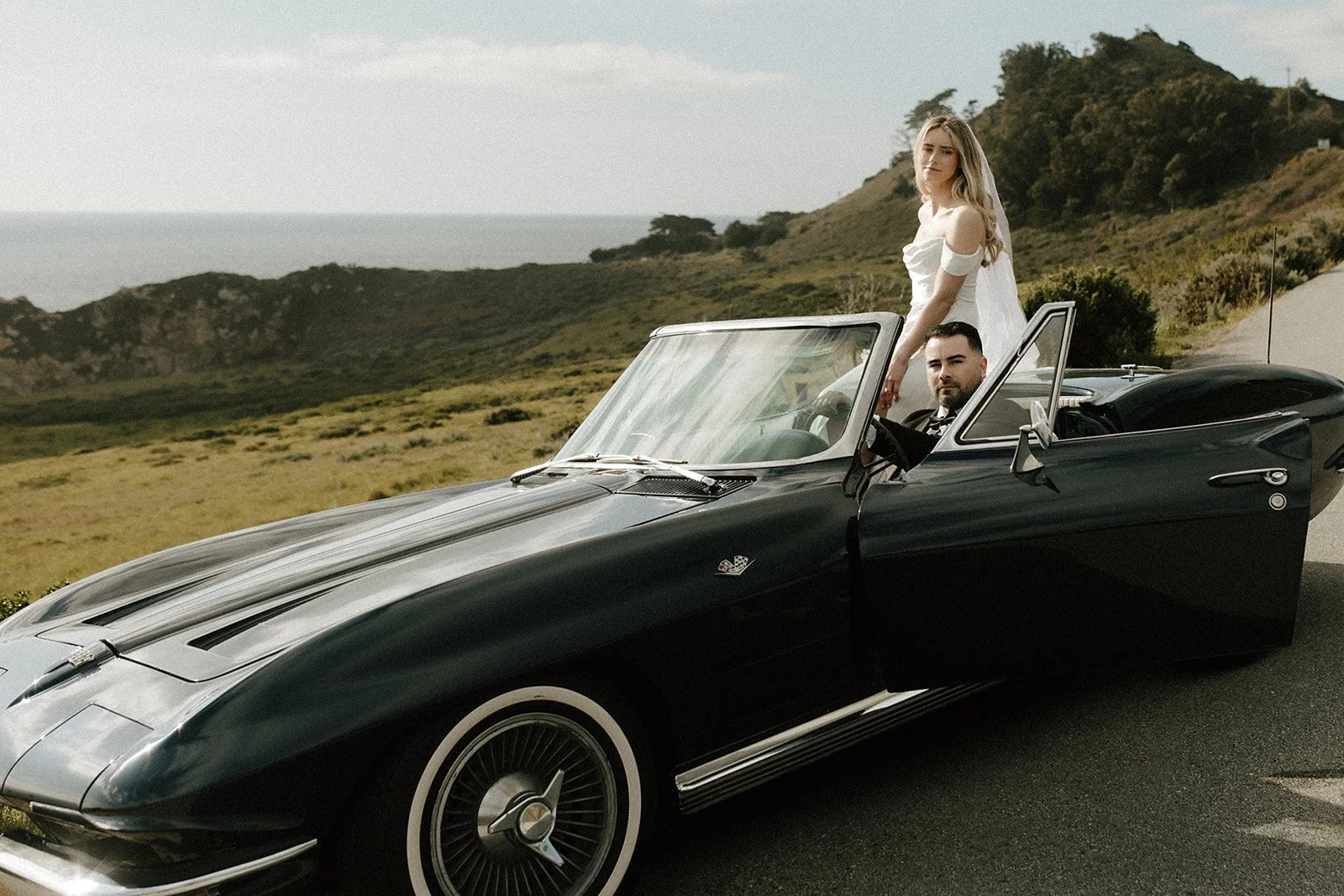 Big Sur springtime Elopement with vintage car