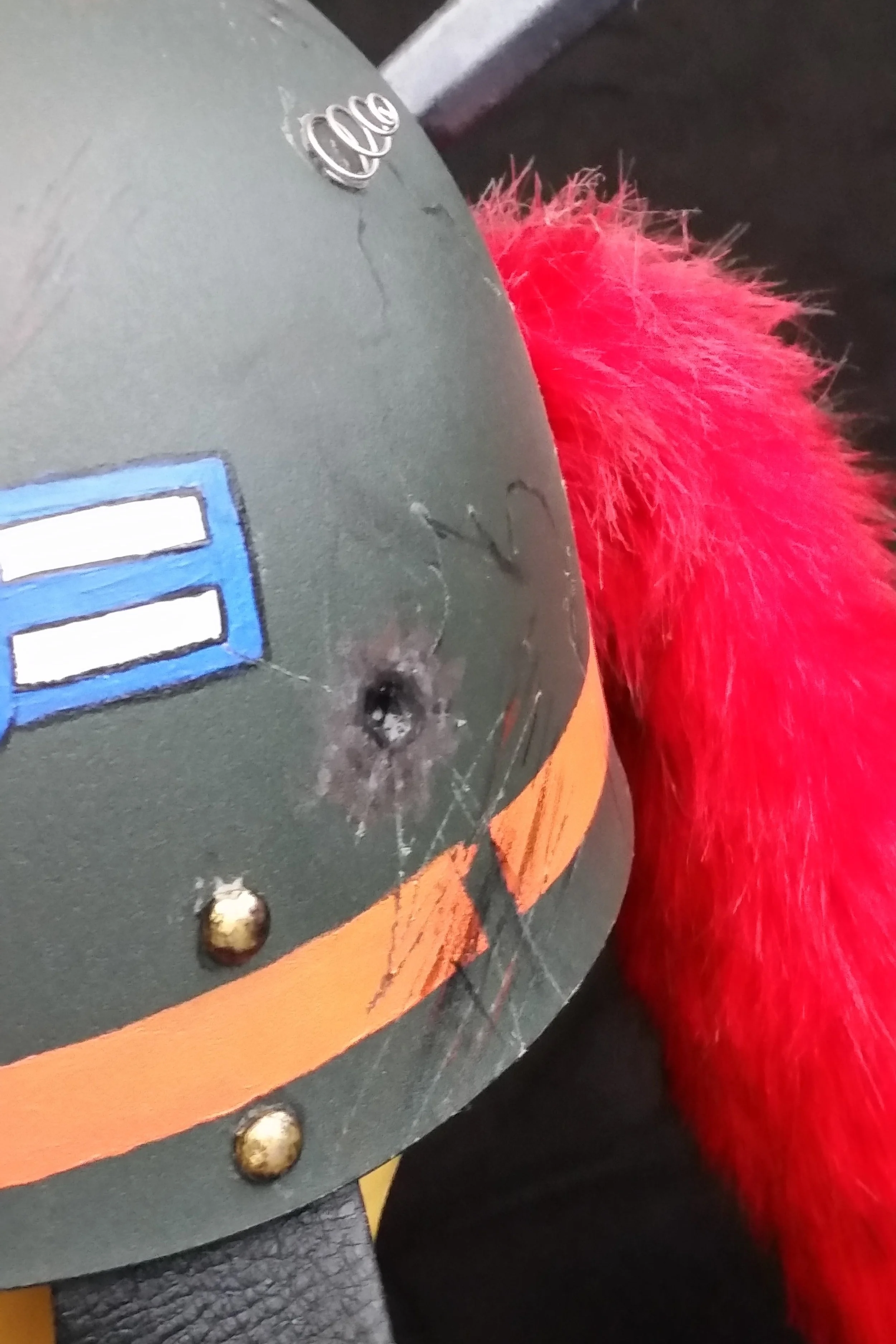 Tank Girl Cosplay, 2016 Personal Project for SDCC Detail shot: distress. Created using a dremel and acrylic paint