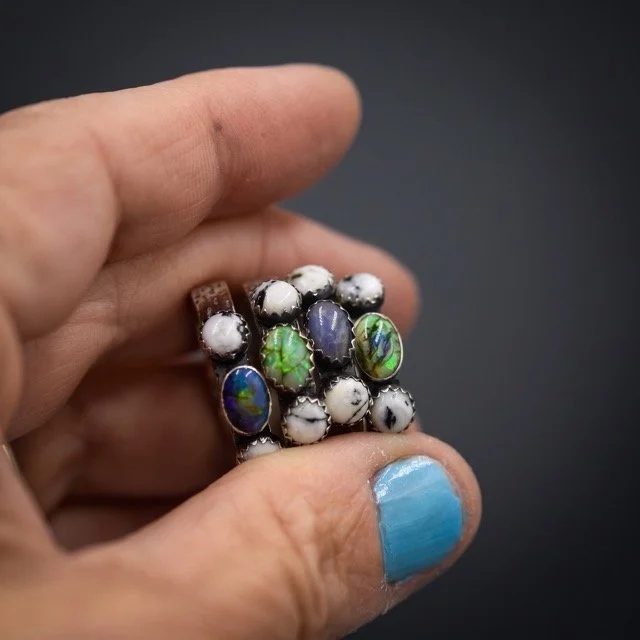 Myriad Rings-opal-White Buffalo-Sterling Silver-artisinal -textured-handmade-1 Medium.jpeg
