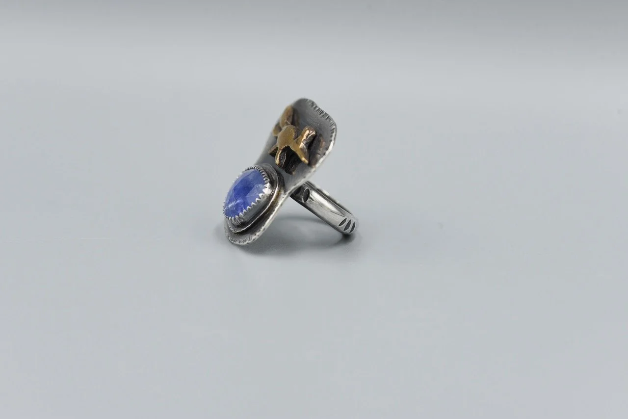 Tanzanite-Roadrunner-Talisman-ring-sterling-bronze-handmade-amy-sabatier-designs-2.jpeg