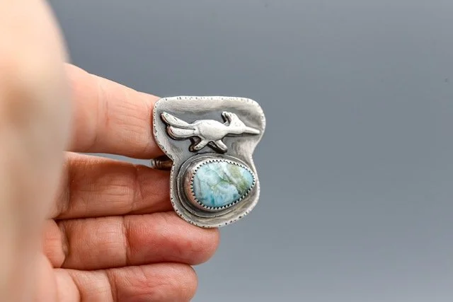 Larimar Roadrunner Talisman Ring - Size 9
