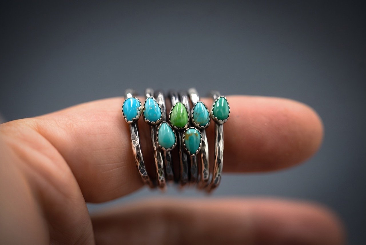 Square Turquoise Raindrop Rings