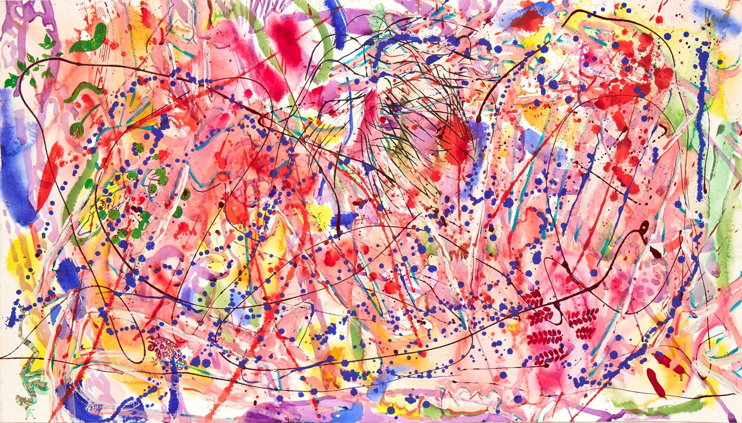 Hide and Seek, 1982. Watercolor, acrylic, enamel on paper. 25 x 44". Collection of the Nancy Graves Foundation.