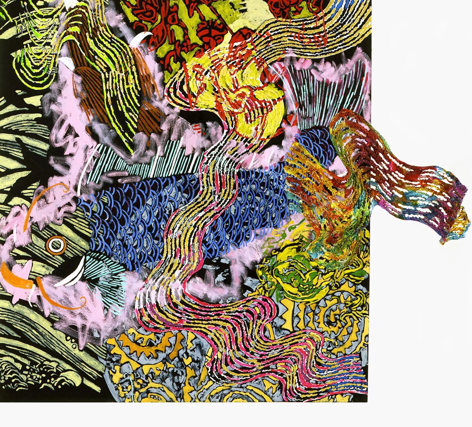Villain of Situation, 1989. Oil on canvas with gold and silver leaf with anodized aluminum attachment
