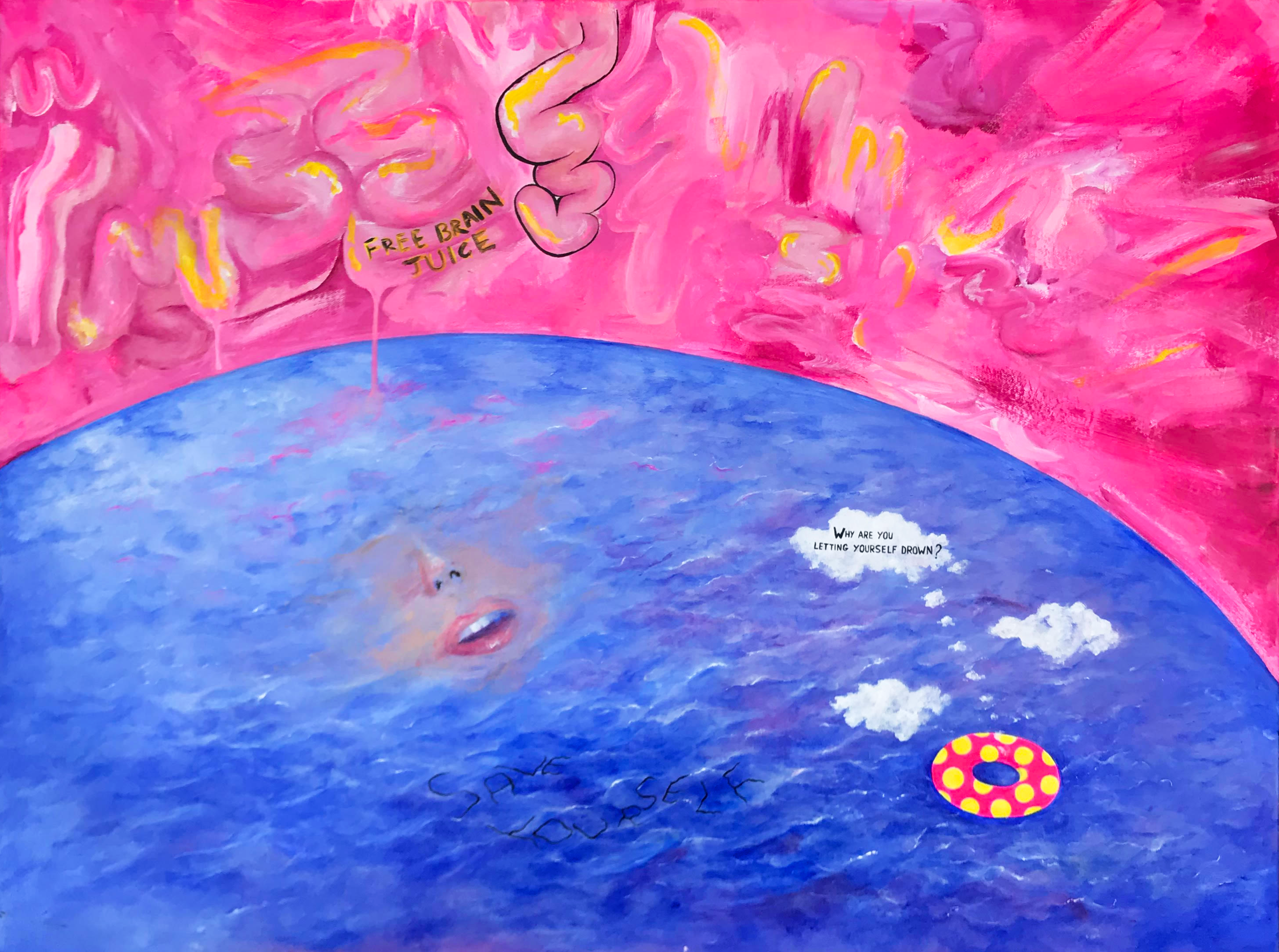 “DROWNING” 30” x 40” Acrylic on Canvas Why am I letting myself drown inside a place that could be so beautiful?
