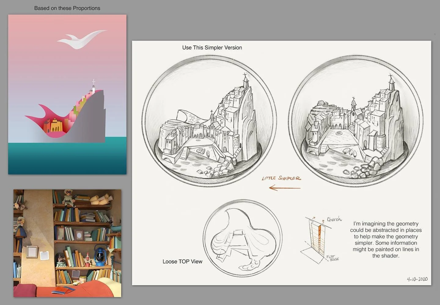 This is a little heartbreaker. At one point there was a need for Giulia to have a snow globe. I thought it would be cute if she had a little snow globe of Portorosso. It actually was modeled and put into her room. But unfortunately it was no longer a