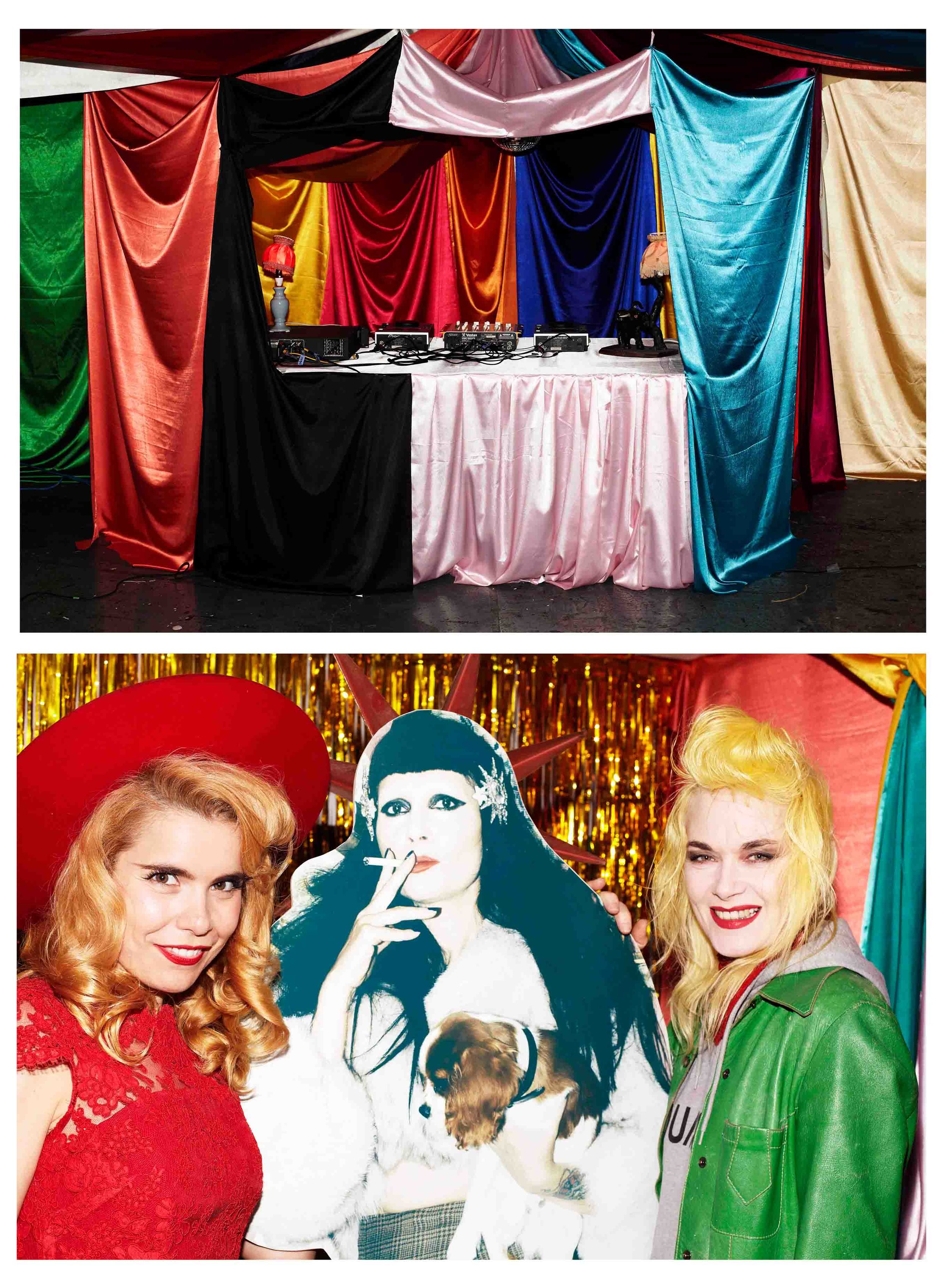   Launch Event  C and B Gallery was transformed into the inside of a circus tent, this is the DJ booth, DJs included Designer James Long and writer Harriet Verney; Singer Paloma Faith and Designer Pam Hogg 