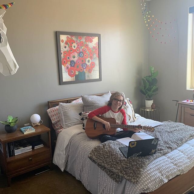 How is everyone doing with school? We are so grateful for our wonderful teachers and the technology that still allows us to connect. (Stella is watching guitar videos from her wonderful teacher). And this photo is all smiles, but we miss school. The 