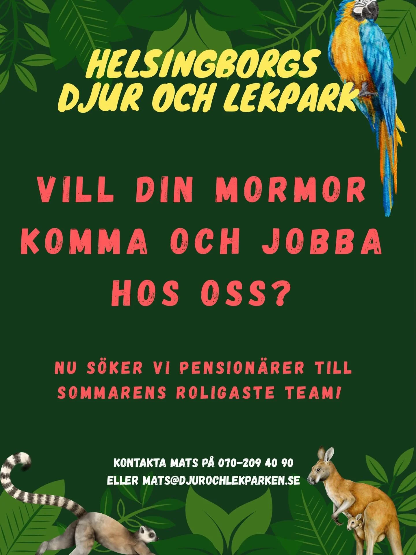 Nu s&ouml;ker vi pension&auml;rer till sommarens roligaste team! 🌞🐐

Varje sommar fylls Helsingborgs Djur- och Lekpark av fantastiska ungdomar som jobbar hos oss. I &aring;r vill vi g&ouml;ra teamet &auml;nnu b&auml;ttre genom att ocks&aring; v&aum