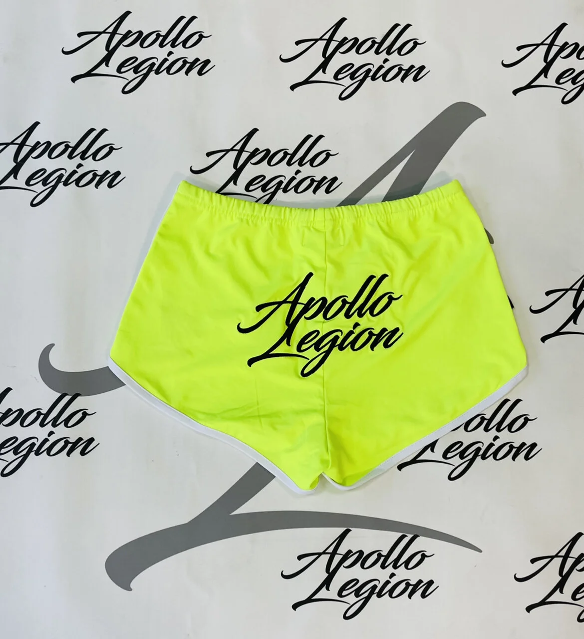 Neon Green w/ Black Embroidery Beach Shorts — Apollo Legion