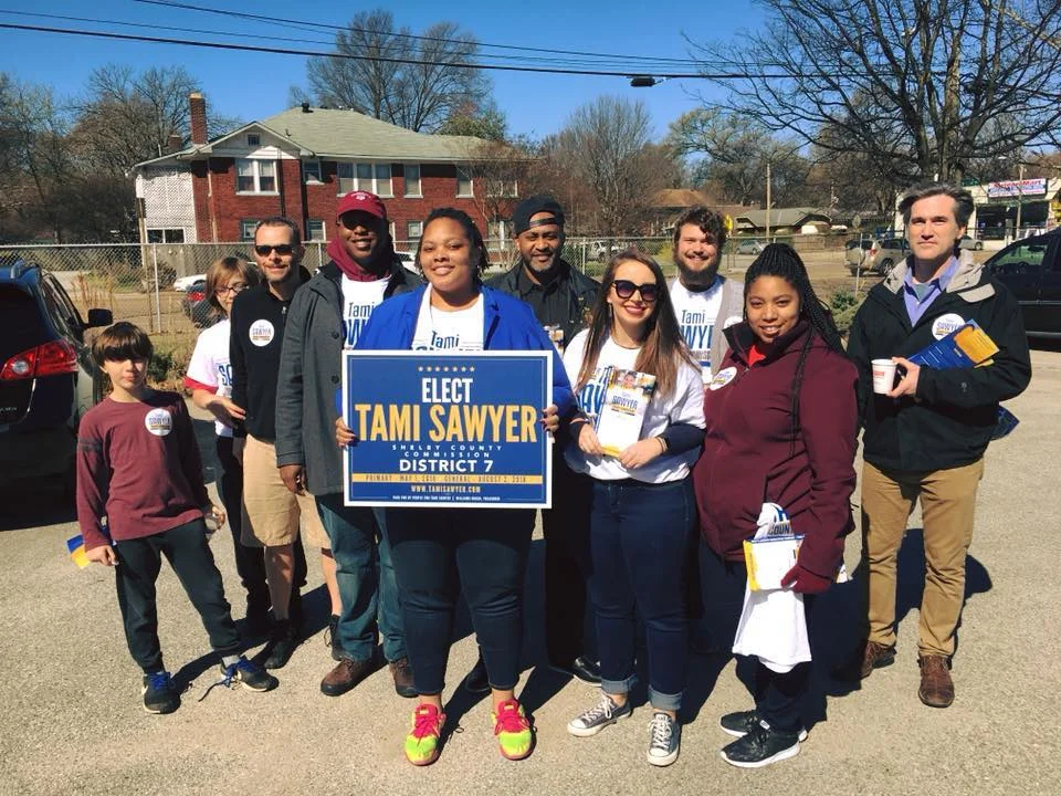 Future901 endorsed candidate Tami Sawyer with volunteers. Check out Future901's endorsed candidates and see how you can help their campaigns!&nbsp;