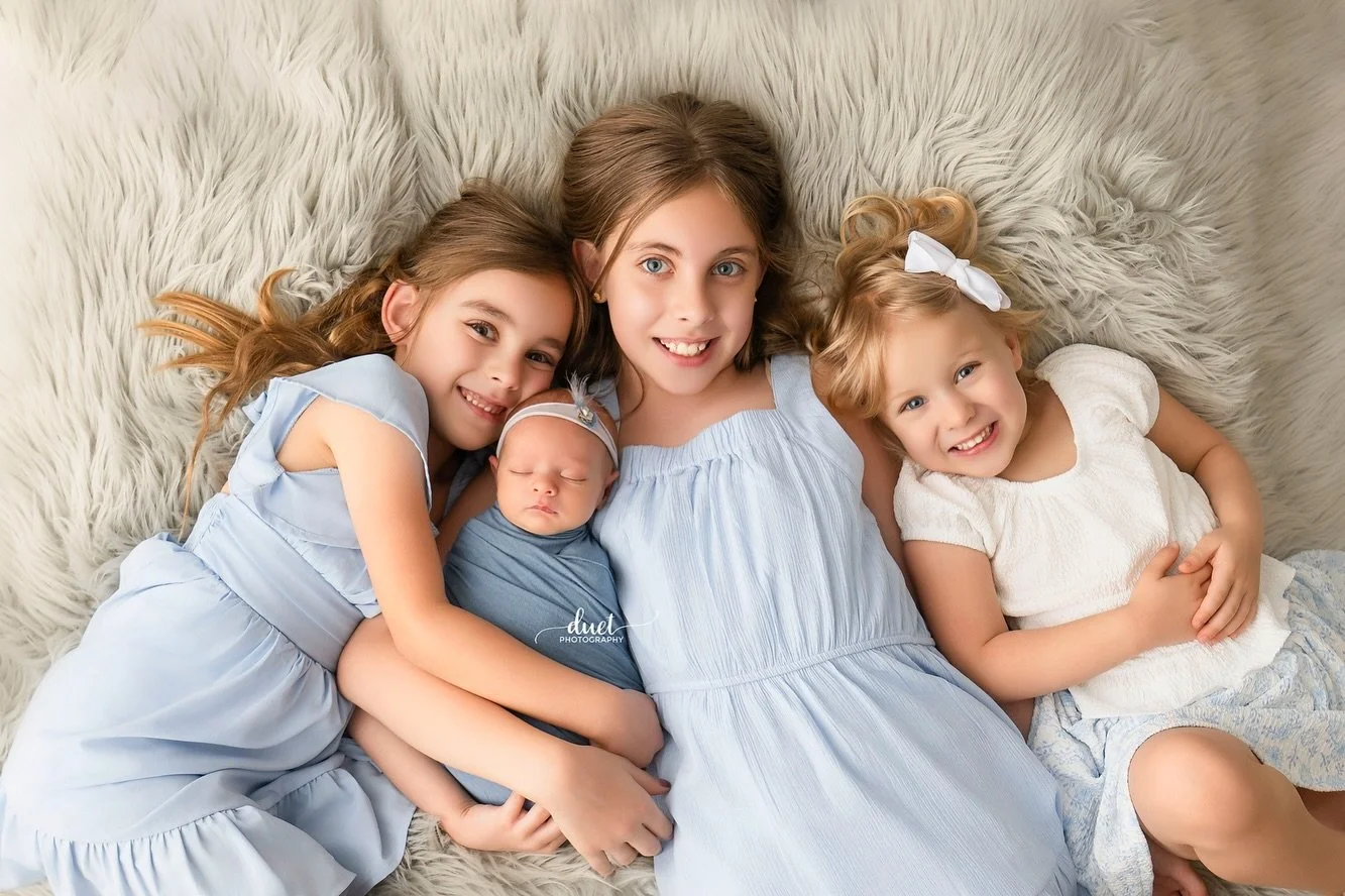 Meet the wonderful Charity fam!! They recently welcomed their 4th daughter into the world. Meet precious Virginia, pictured here at 14 days new. Her big sisters just adore her and she is surrounded by so much love. Congratulations to you all! Your fa