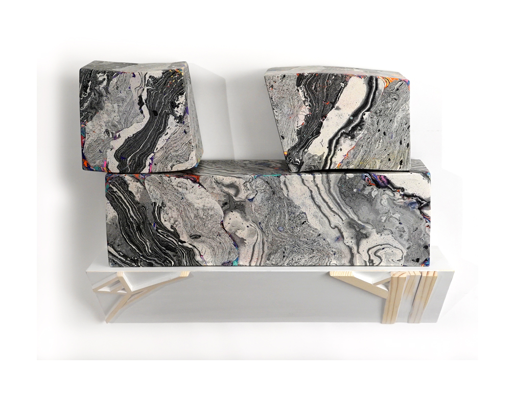 Arch Archive multi- component piece with wood shelf pigmented plaster (scagliola) 2018