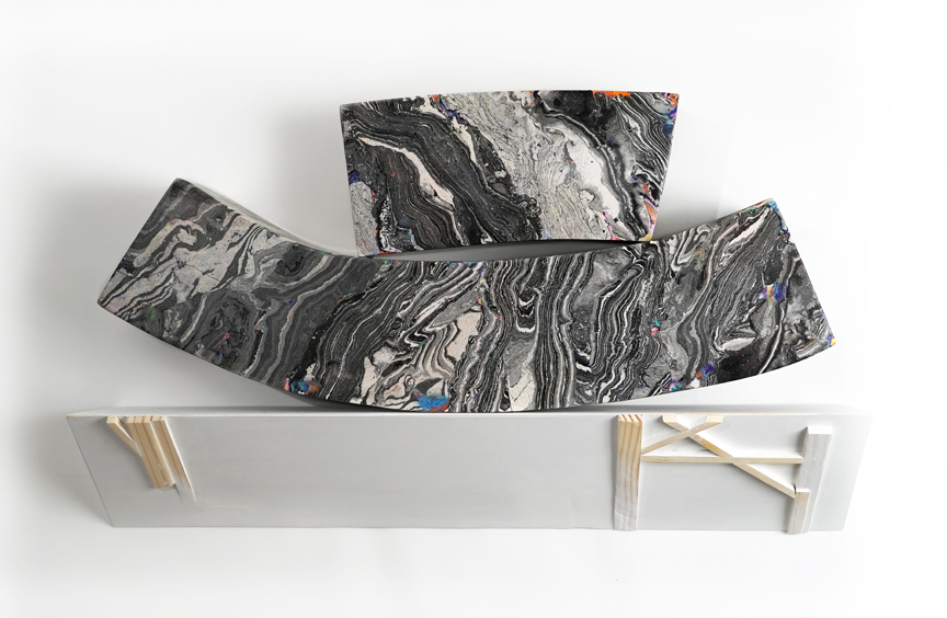 Arch Archive 2 multi- component piece with wood shelf pigmented plaster (scagliola) 2018