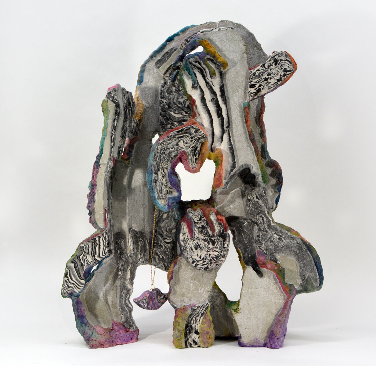 Caverned Monument 34 x 30 x 10 inches scagliola, cement watercolor, and jewelry chain 2019